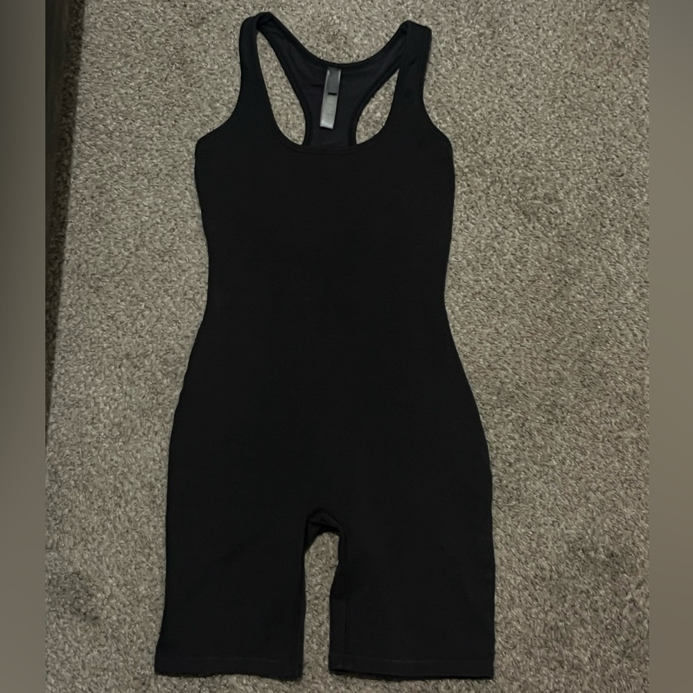 SKIMS Black Mid-Thigh Racerback Onesie/Jumpsuit